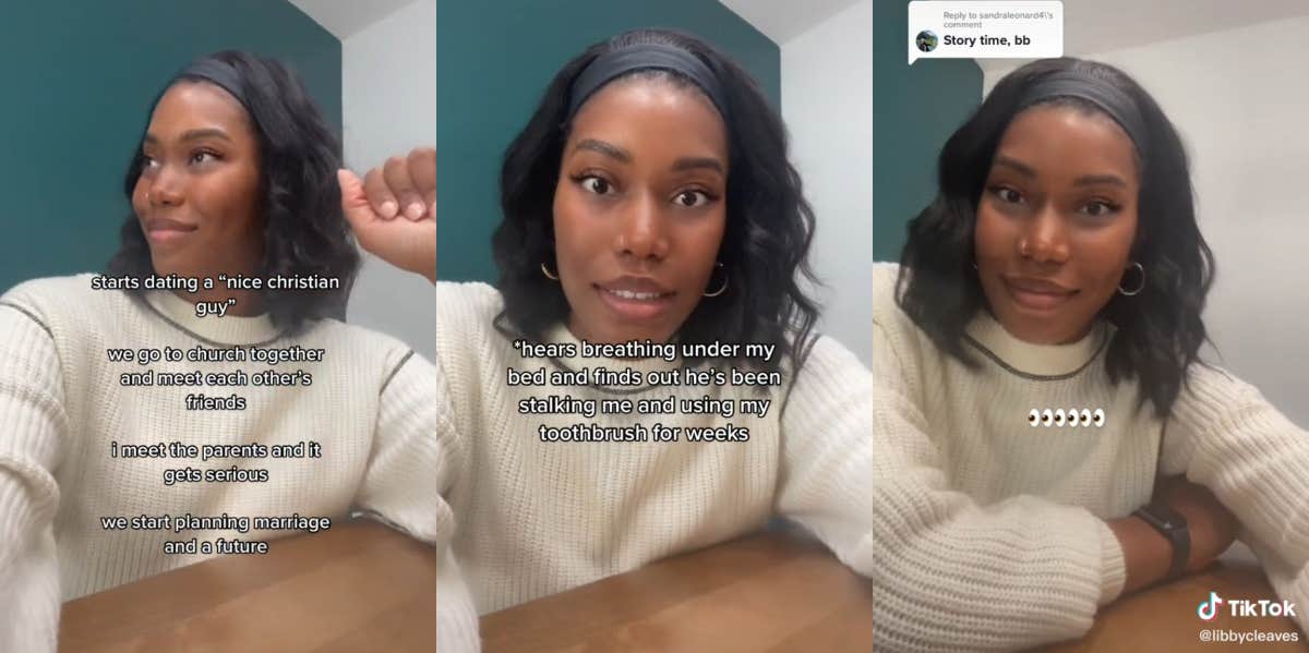 Woman Shares The Story Of Her Stalker Ex-Boyfriend Who Hid Under Her Bed For Weeks TikTok woman sharing her story