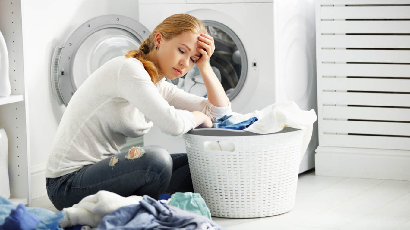 woman, laundry, husband, folding laundry 