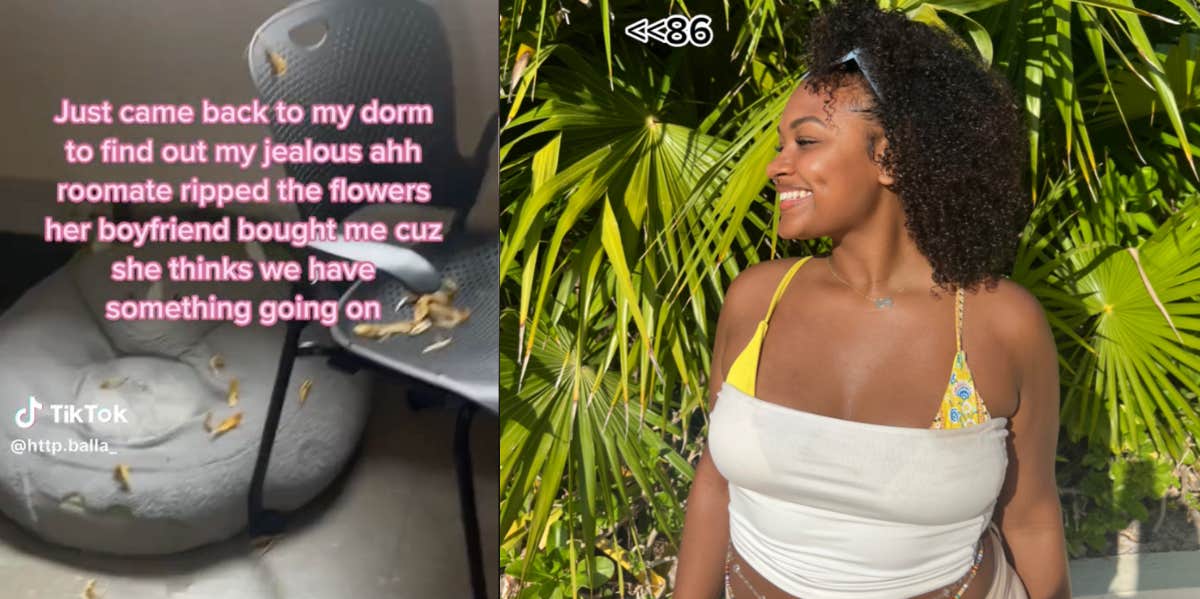 A College Student's Boyfriend Bought Her Roommate Flowers So She Ripped Them Up TikToker Soraia says roommate ripped her flowers