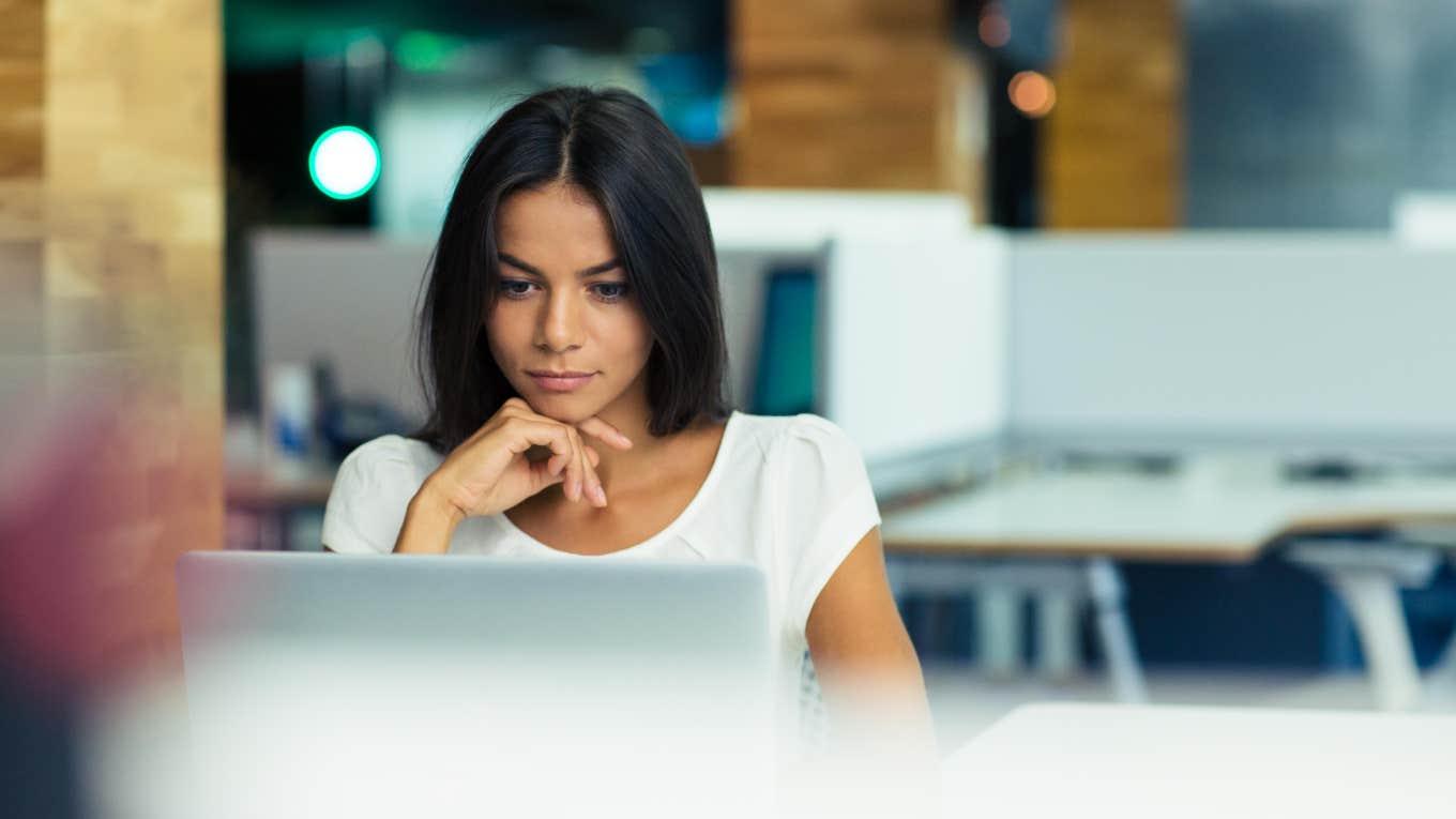 Woman Forced To Work In-Office Realizes She’s The Only One Not Working From Home woman working alone in office