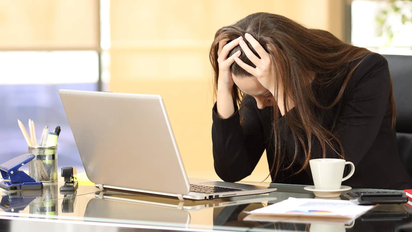 Woman Gets Reprimanded At Work After Co-Worker Hounds Her About Her Brother's Death woman upset at work
