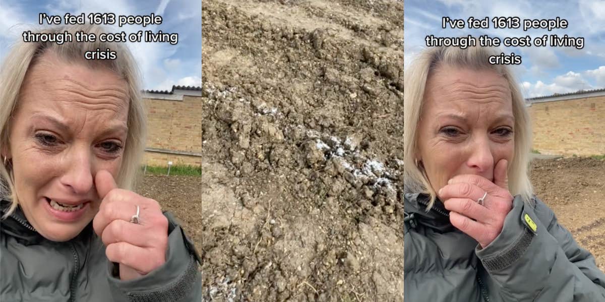 Carly Burd shows the land that a vandal destroyed with salt.