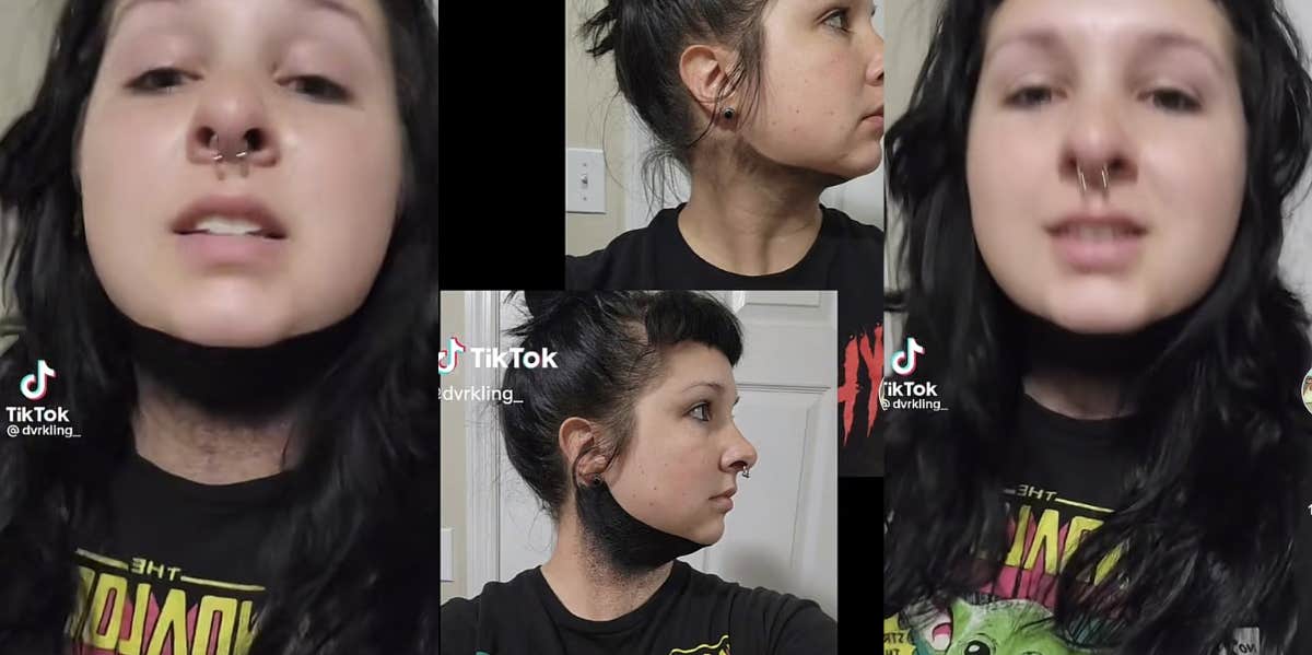 Woman Gets A Blacked Out Neck Tattoo & Says She's Having An 'Identity Crisis' After Not Liking How It Turned Out woman, neck tattoo, identity crisis