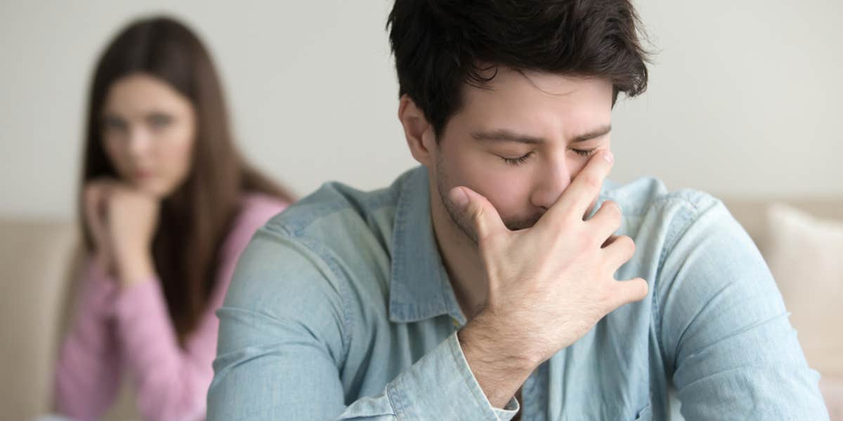 Woman Lets Cheating Boyfriend Think She's Been Unfaithful To Get Back At Him Woman, man, upset, cheating