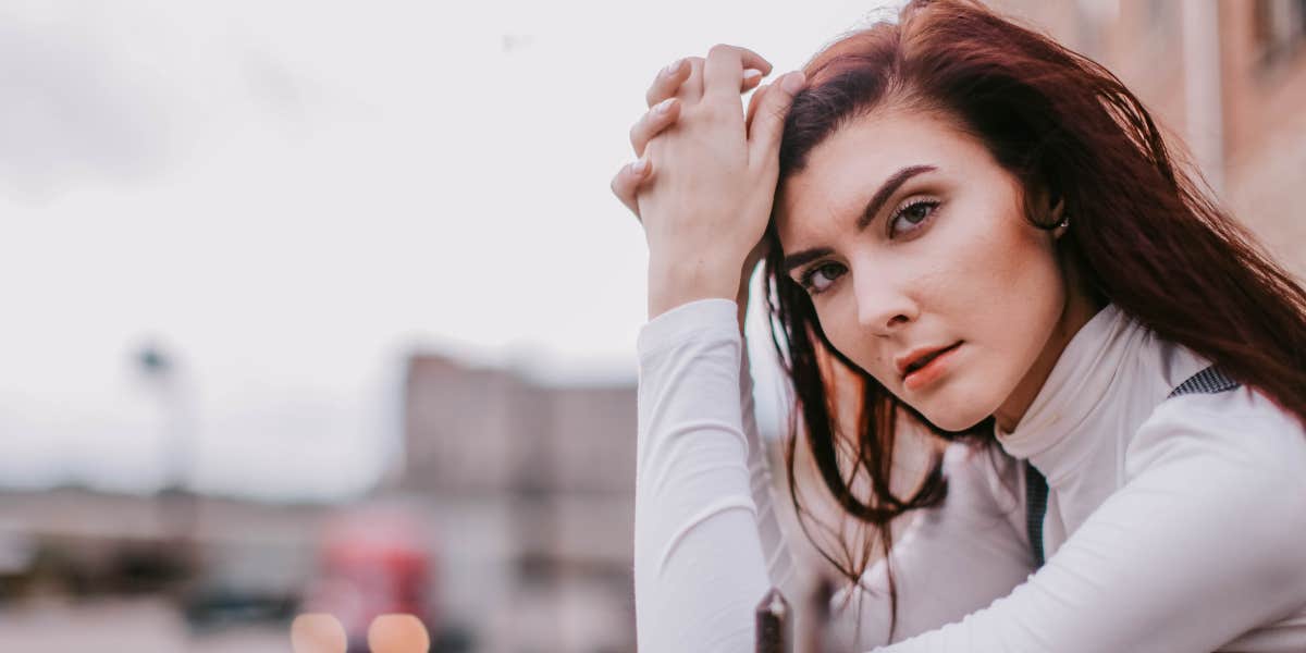 Woman looking directly into camera