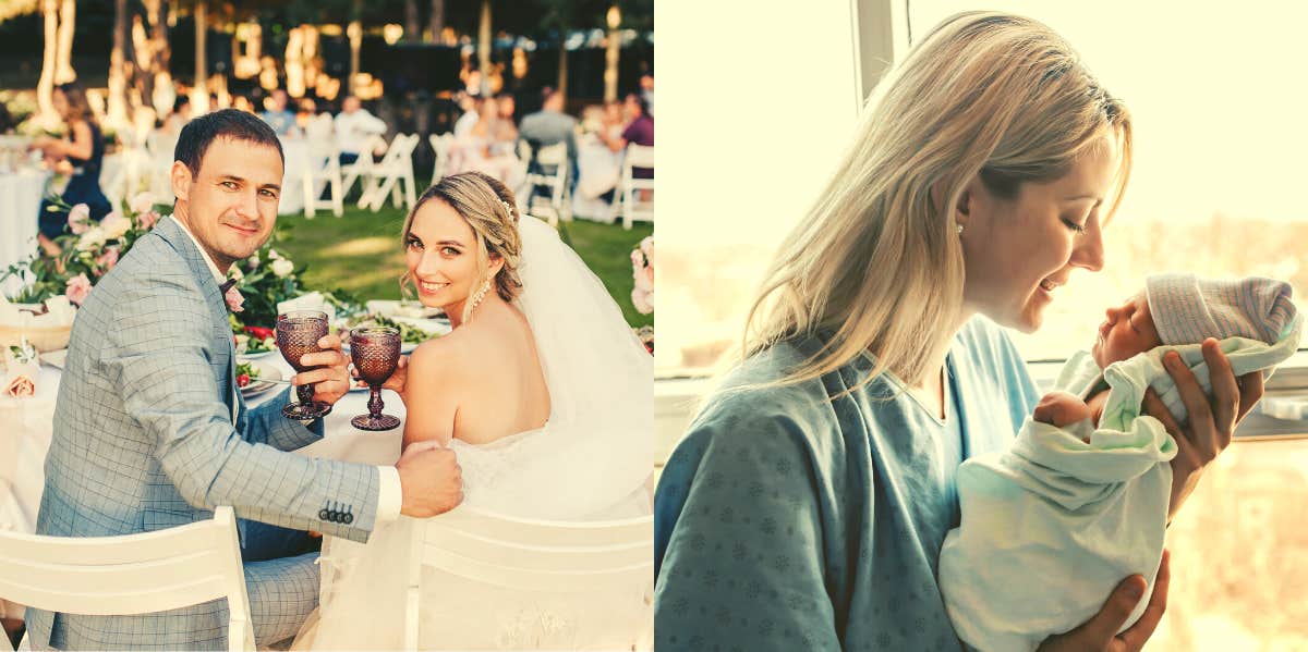 Woman Missed Grandchild’s Birth To Attend Other Daughter’s Wedding Couple at their wedding, mother just gave birth to baby