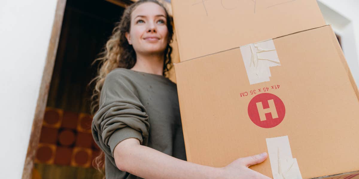 Woman moving house