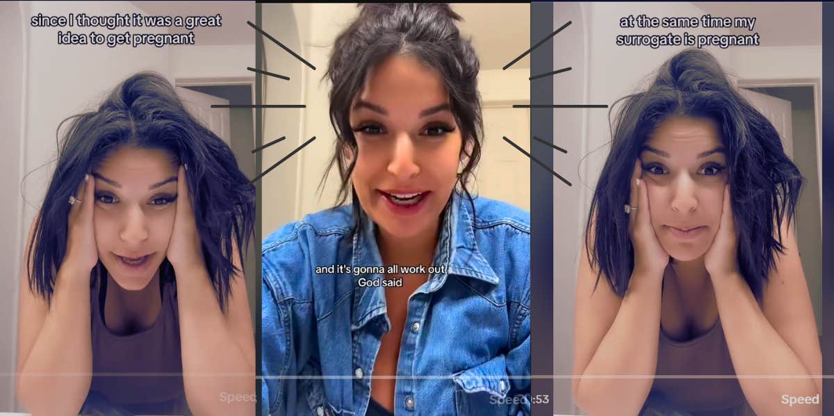 Woman Discovers That She's Pregnant & Due Just Three Weeks Before Her Surrogate woman pregnant same time as surrogate TikTok