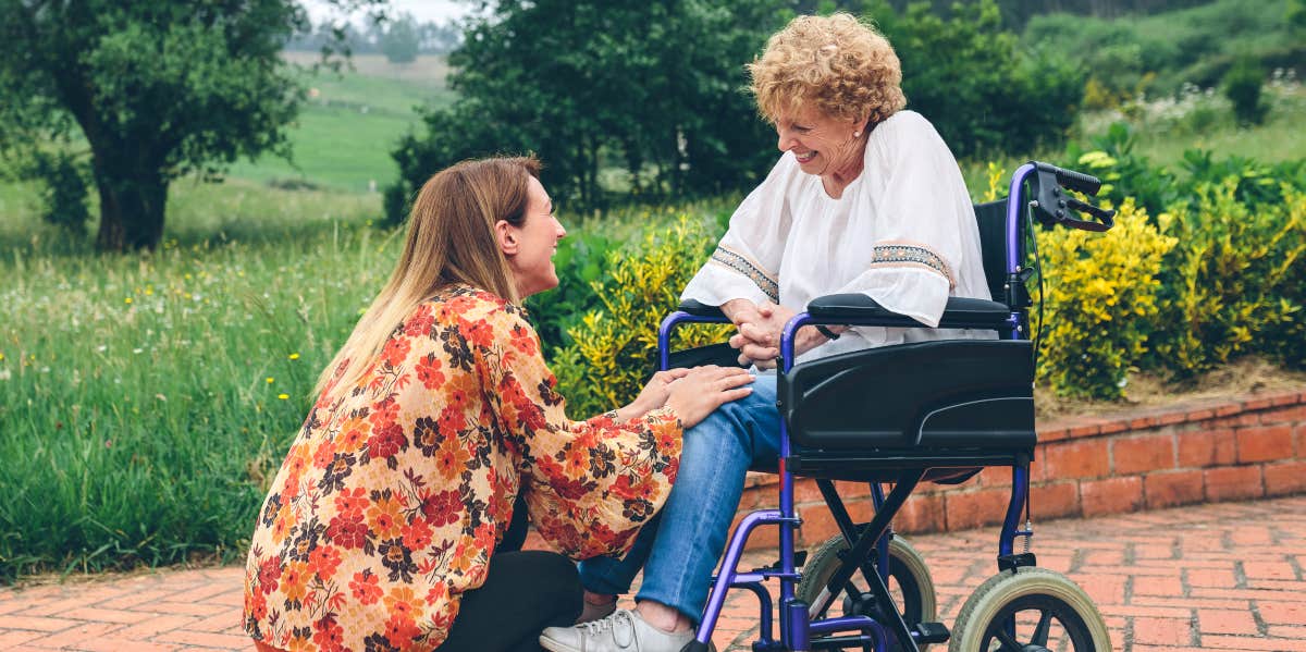 Woman and disabled mother