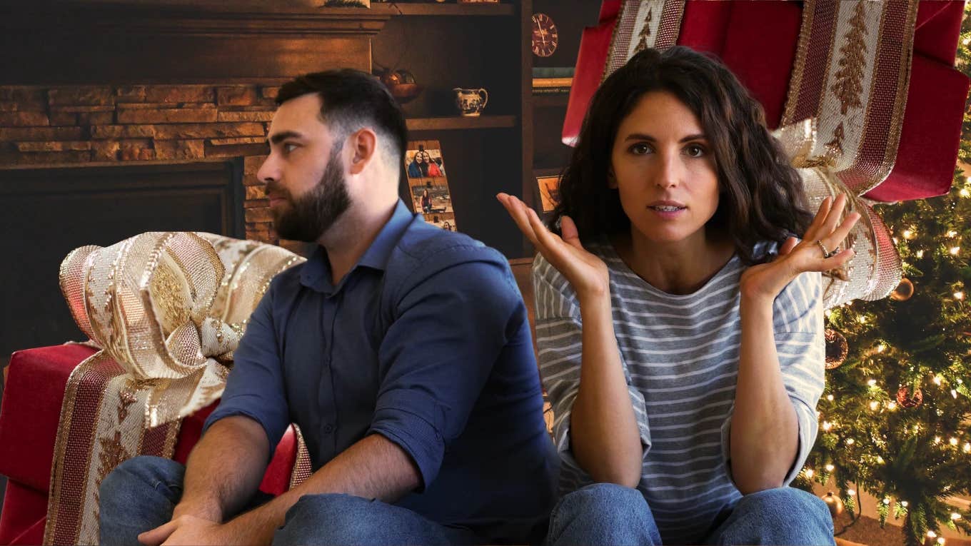 Woman Rejects Boyfriend’s Christmas Gift As Weaponized Incompetence Woman looking frustrated with her boyfriend behind her