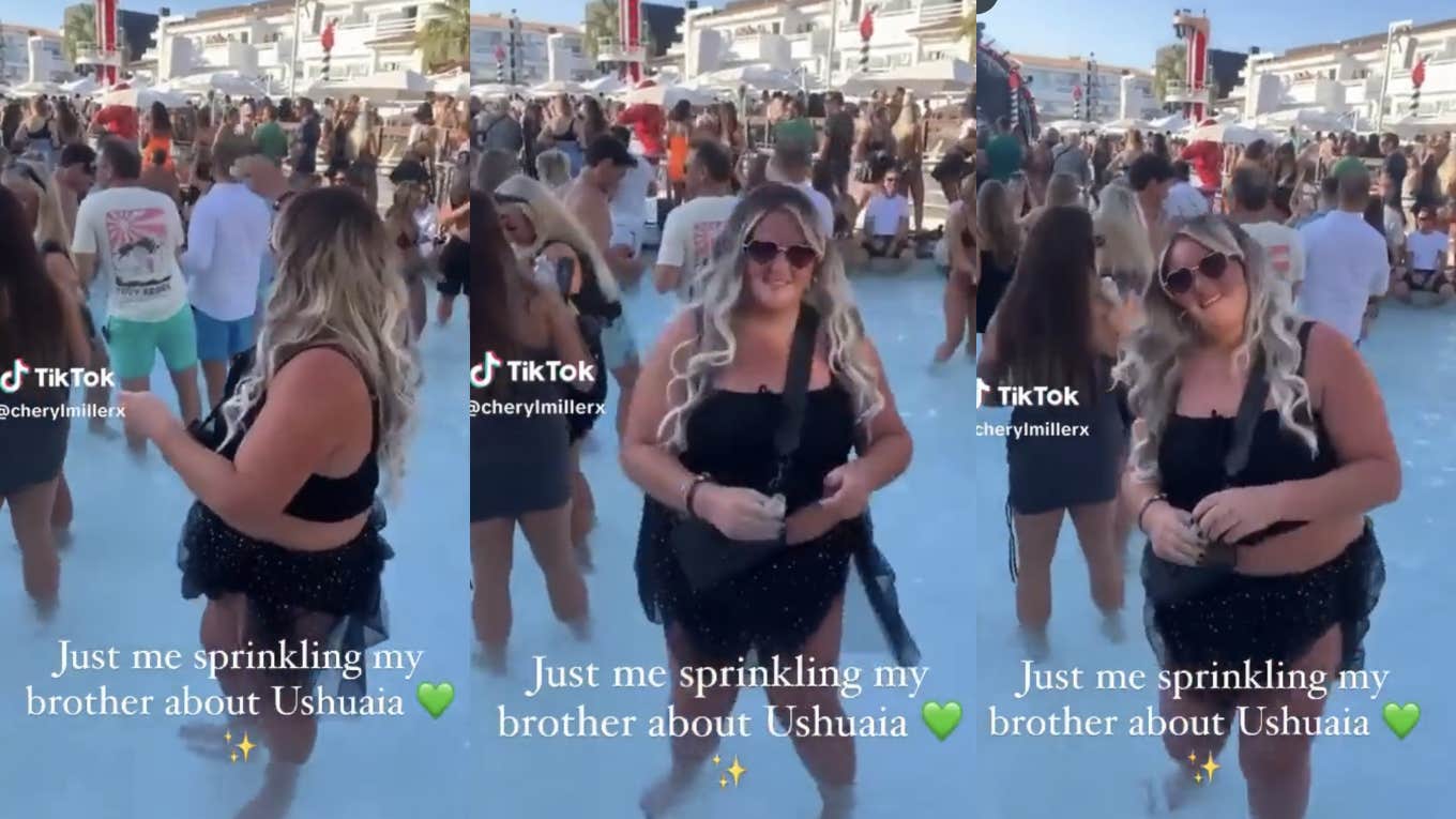 Woman Scatters Her Brother's Ashes In Crowded Hotel Pool To Honor Him ashes, swimming pool, hotel