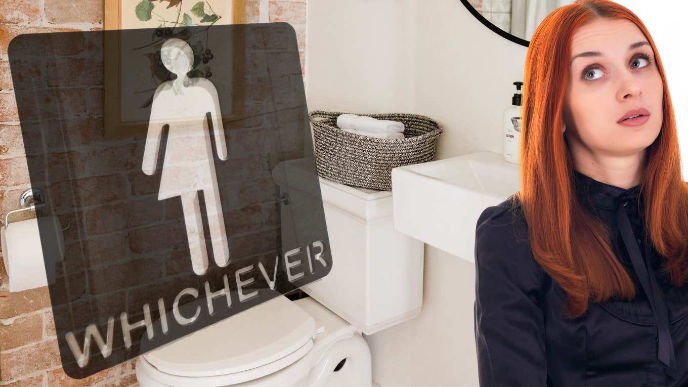 woman having to explain gender neutral bathrooms