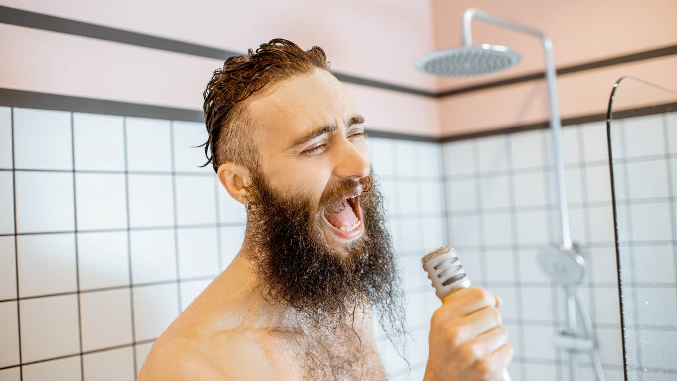 Woman Shares The One Shower Accessory That Was Made For Men man singing in the shower