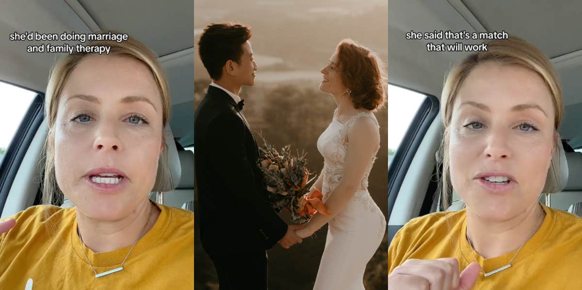 Woman Shares Therapist's Explanation About The Only 2 Dynamics That Work For A Long-Term Marriage Jaime, bride and groom holding hands