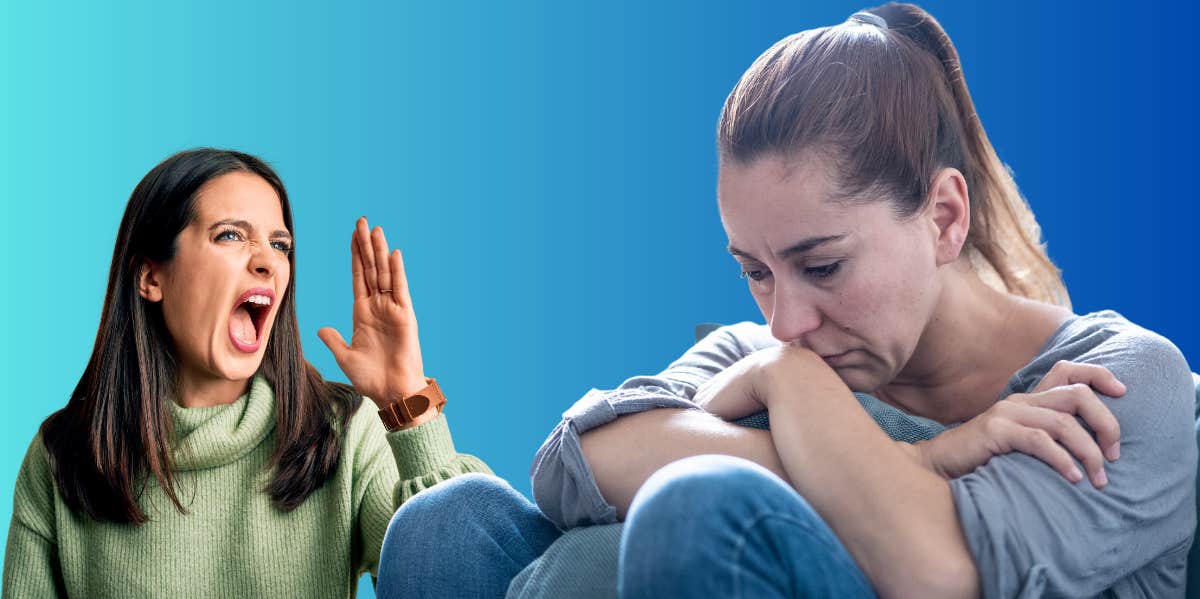 Woman Shares Videos Of Her Ex Throwing 'Fake Tantrums' Whenever She Was Caught Cheating Or Lying Woman shouting, woman feeling sad and tired