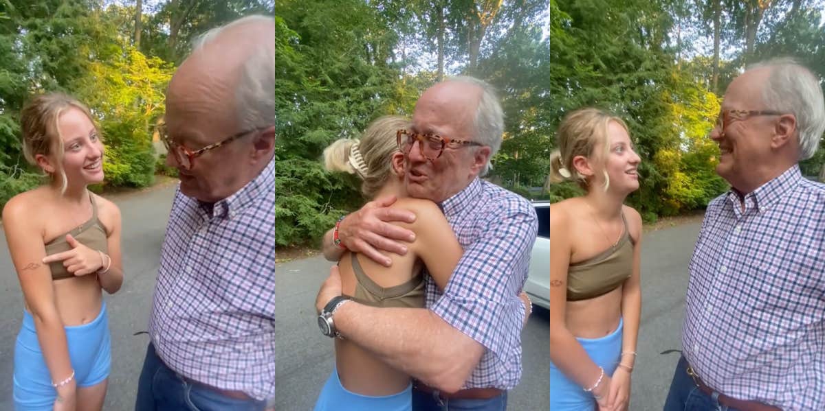 Isabel showing her father the tattoo