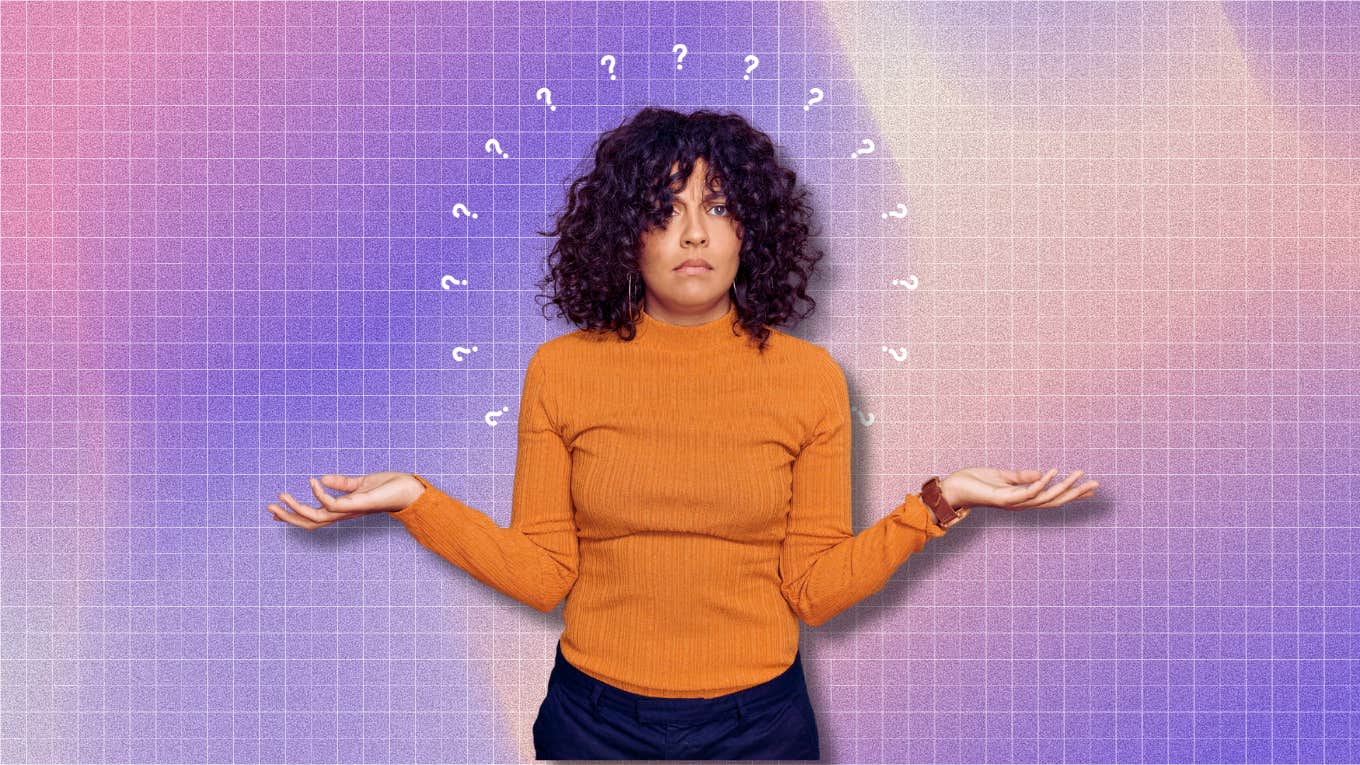 Woman Tells Her Ex's New Girlfriend The Reason They Divorced woman shrugging and question marks