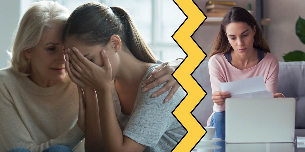Woman Tells Her Younger Sister They Are Adopted After Their Parents Refuse To & They Are No Longer Speaking To Her woman comforting daughter and woman reviewing papers