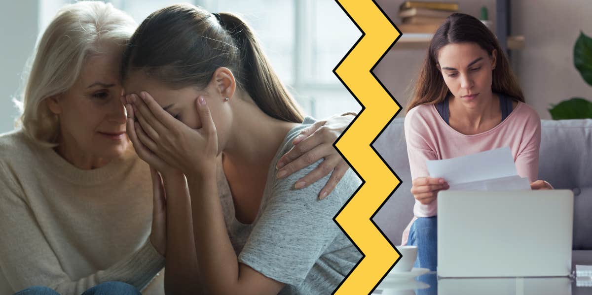 woman comforting daughter and woman reviewing papers