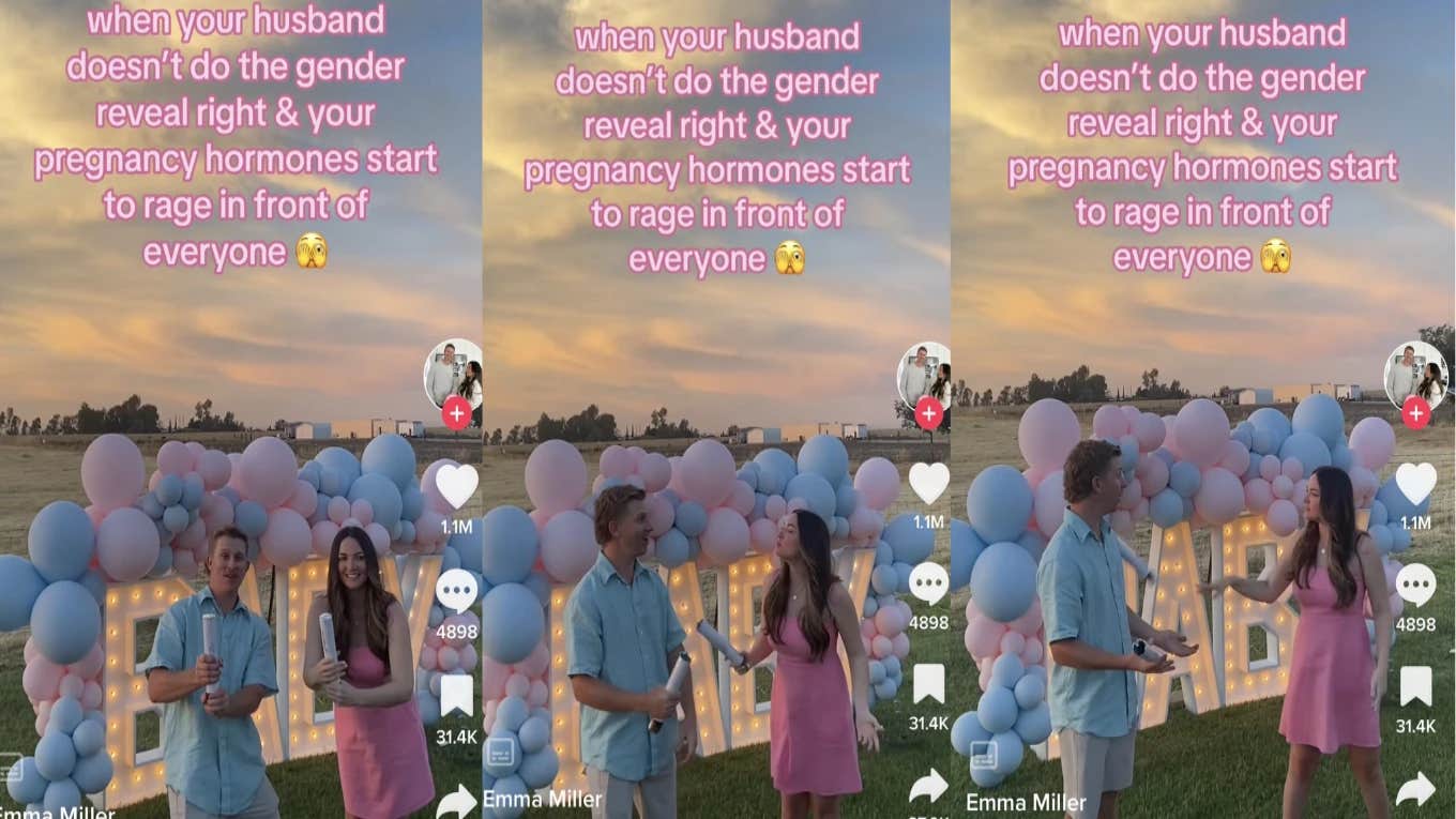 Woman Throws A Confetti Popper At Husband During Gender Reveal Party gender reveal party