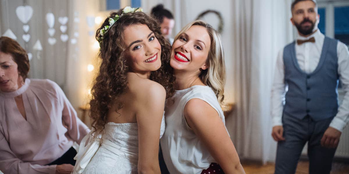 Bride and her sister at wedding