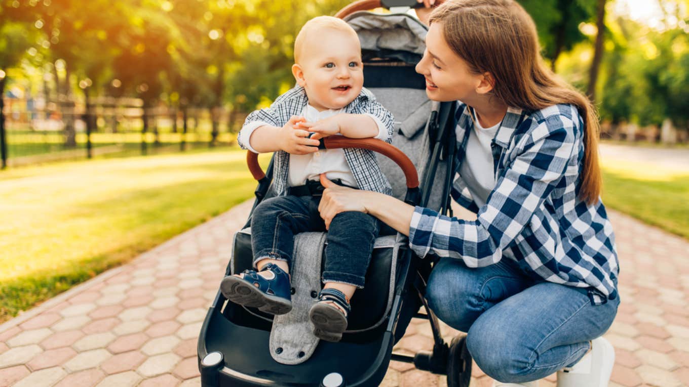 baby, stroller, woman, husband