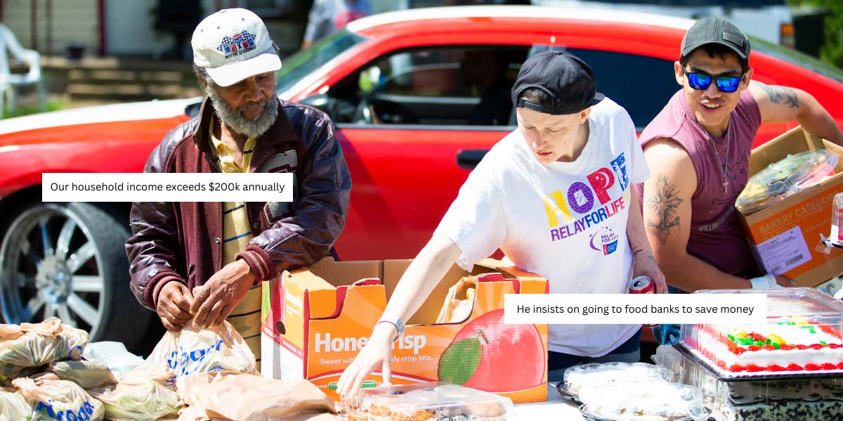 Men at food drive