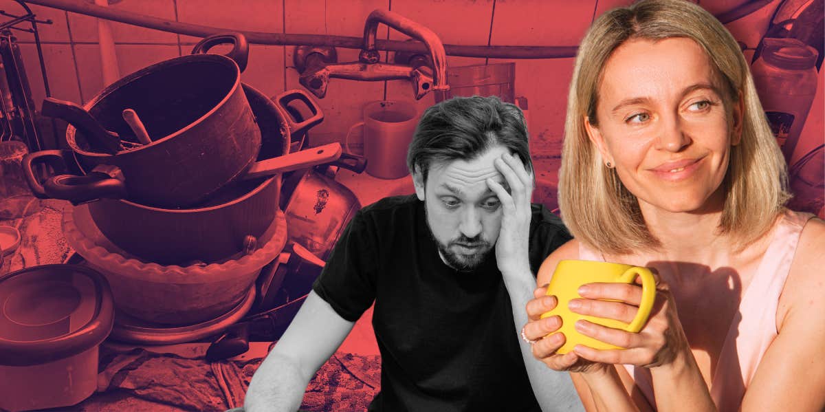Woman getting revenge on husband complaining about housework