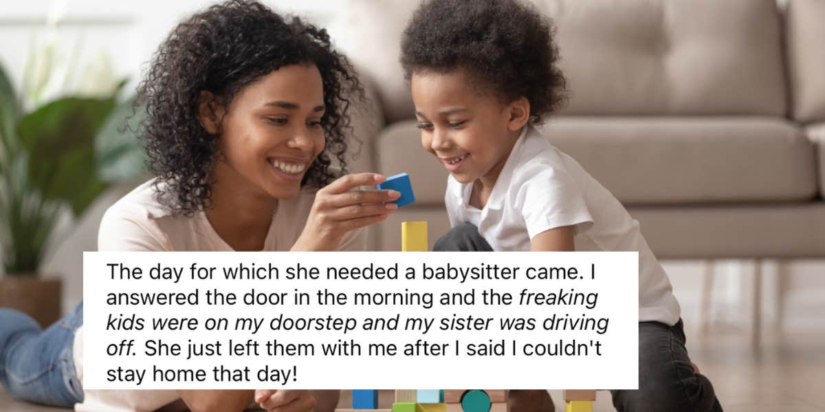A Mom Is Upset That Her College Student Sister Left Her Kids With Strangers At Daycare Center After She Dropped Them Off Unexpectedly On Exam Day woman, sister, daycare, children