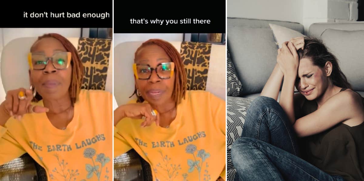 Iyanla Vanzant Shares The Thing The Finally Makes Mistreated Women Leave Iyanla Vanzant, separate image of a crying woman