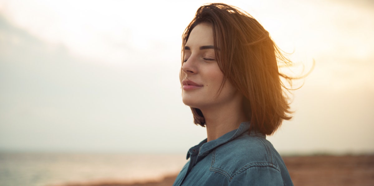 woman smiling in the wind