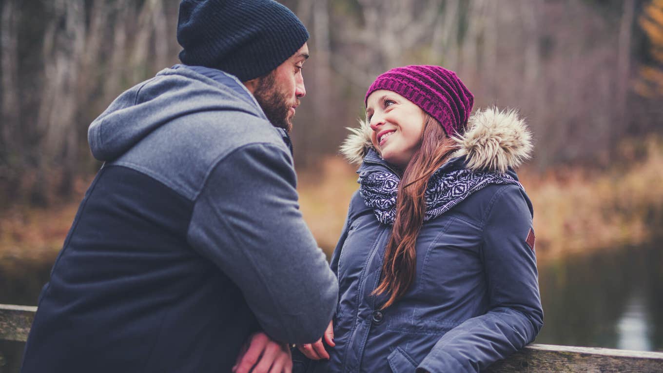 couple talking to each other in the park