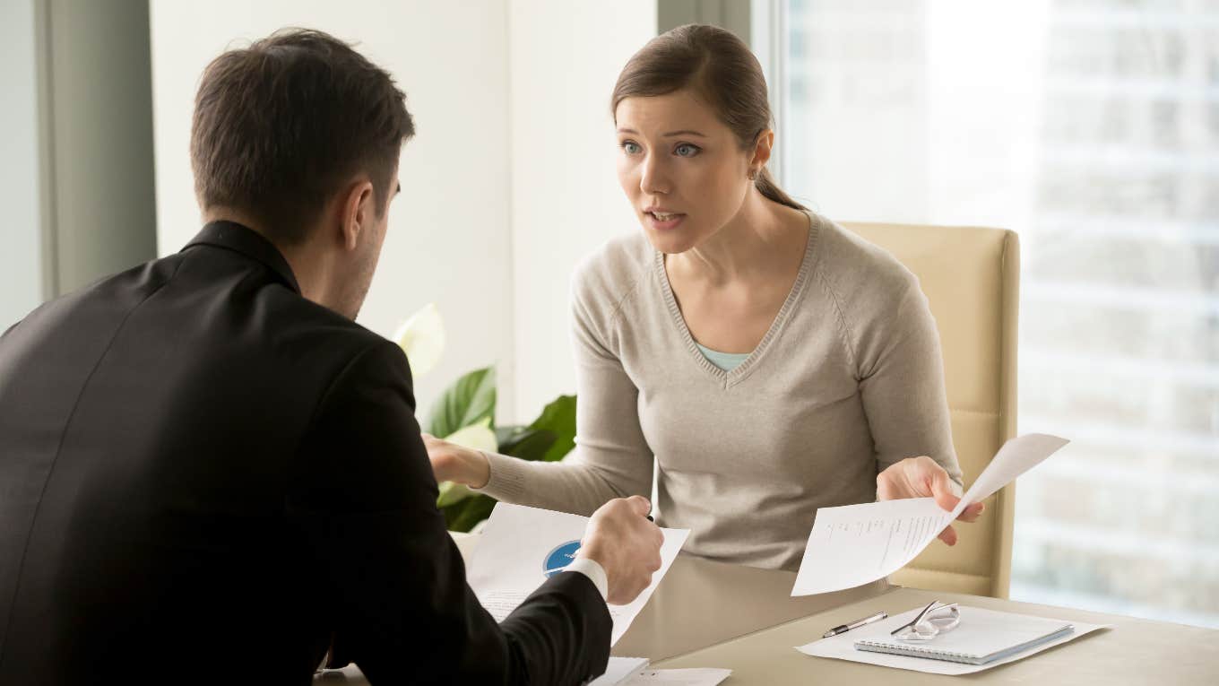 worker confronting boss about pay