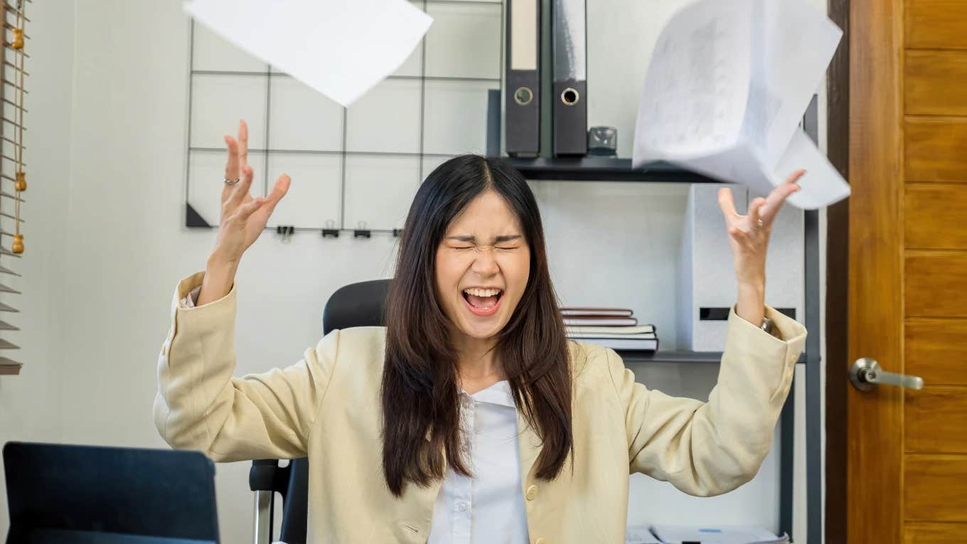 worker upset she has to go into the office 