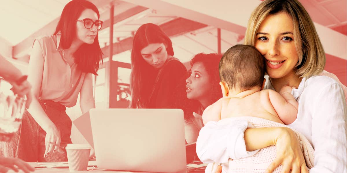'High-Earner' Mom Who Wants To Stay At Home Feels Like She's 'Doing It All Wrong' Women at work, mom and baby