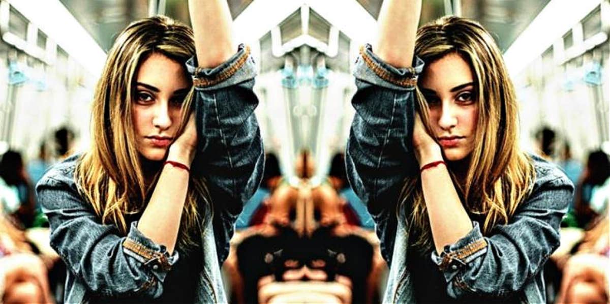 How To Deal With A Breakup When You Work With Your Ex doubled image of a sad young woman in a crowded room