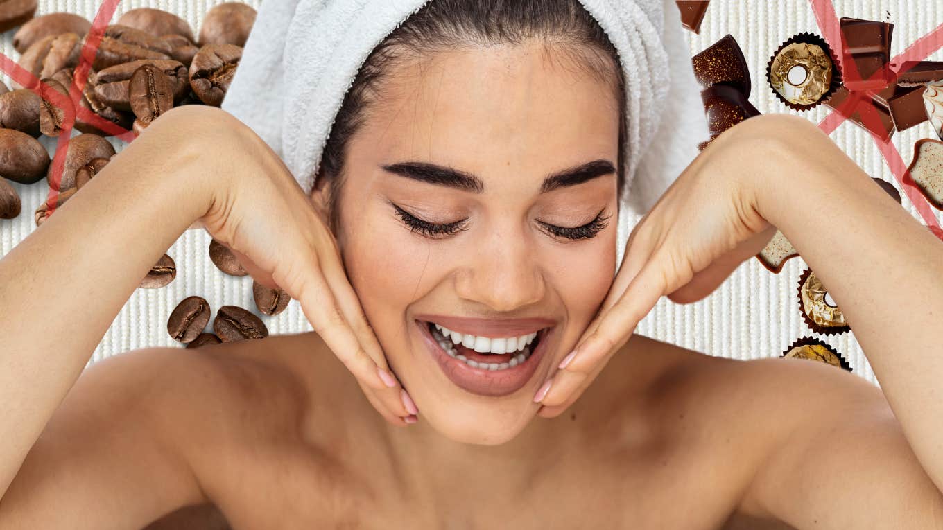 Woman smiling while doing skincare