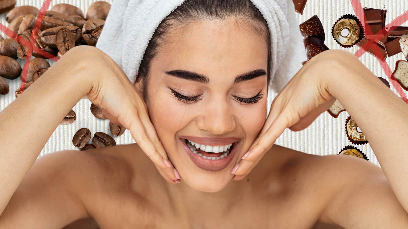5 Common Foods That Completely Ruin Your Skin Woman smiling while doing skincare