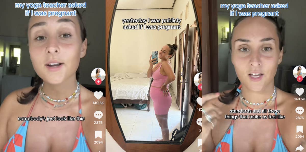 After A Yoga Teacher Asked How Far Along She Was, A Woman Is Mad That There Has To Be An Explanation For Why Some People Have A Belly yoga class, instructor, pregnant