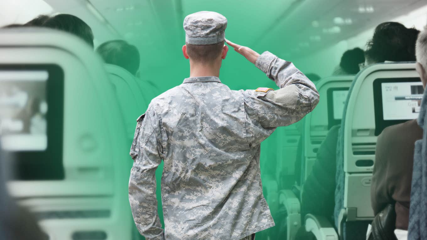us army soldier saluting and plane interior background