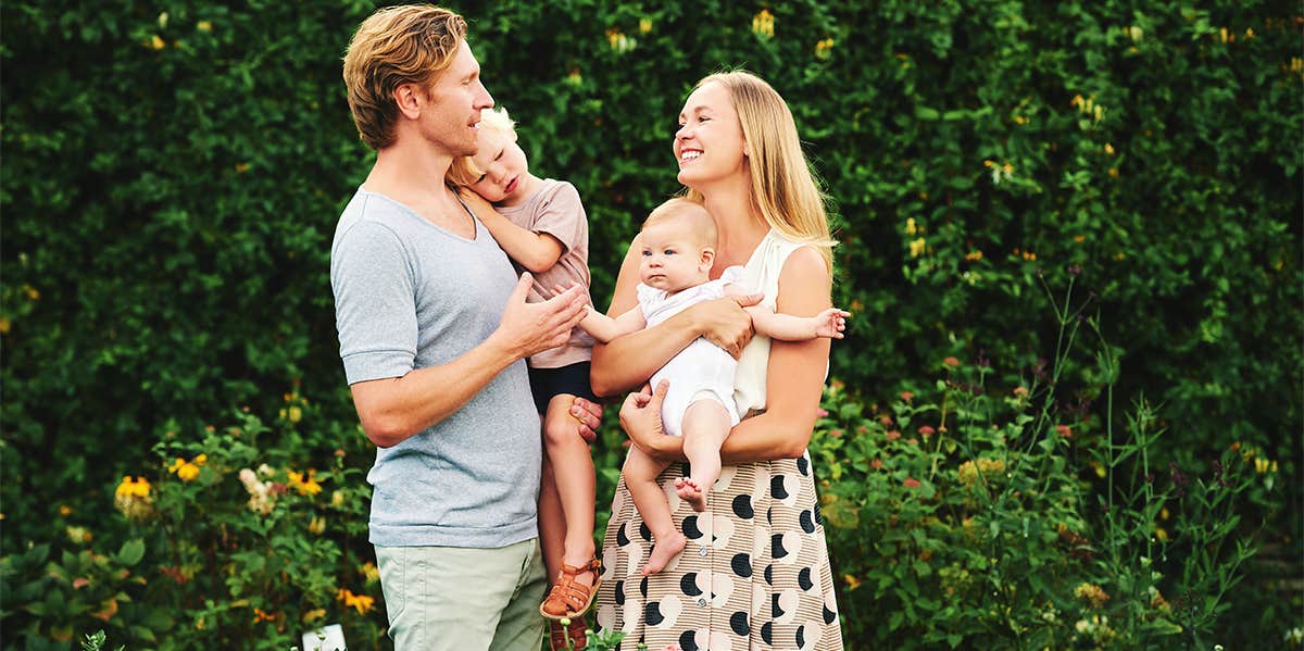 parents with two young children