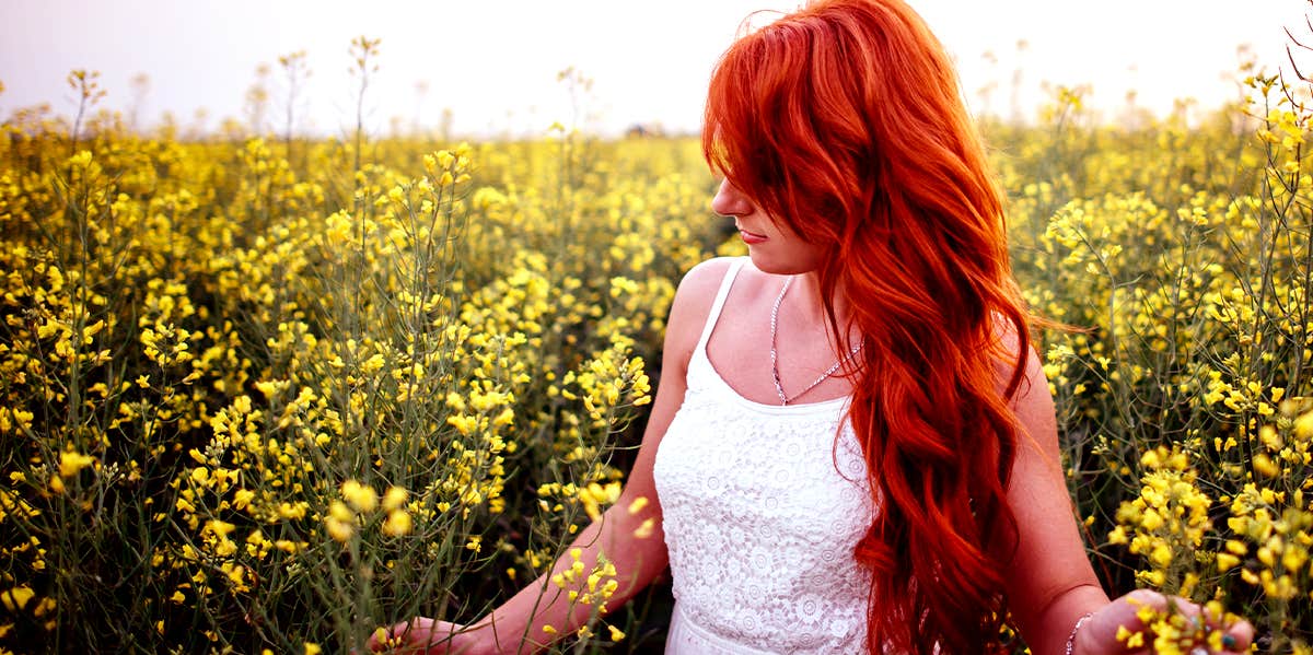 woman in flower field