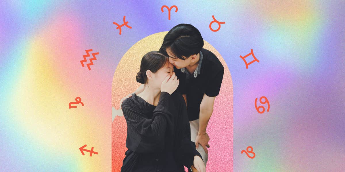 man kissing woman, zodiac signs