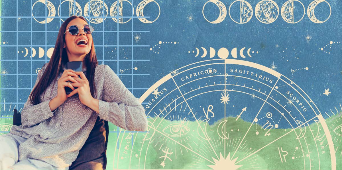 girl holding her phone zodiac wheel