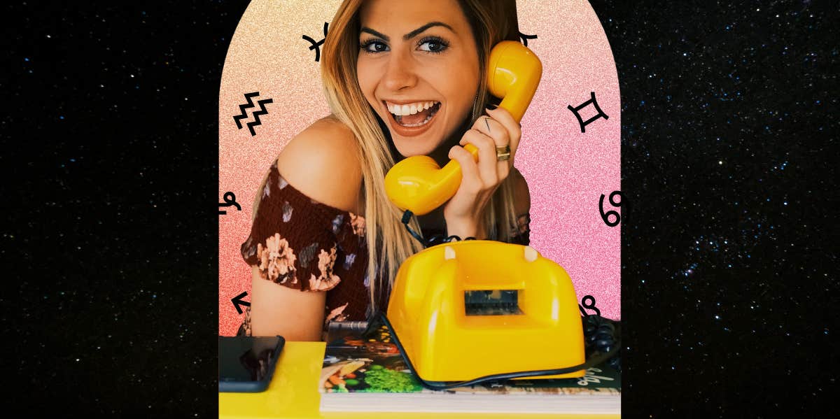 woman on the phone, zodiac signs