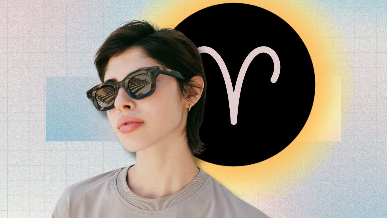 woman, aries symbol and solar eclipse imagery
