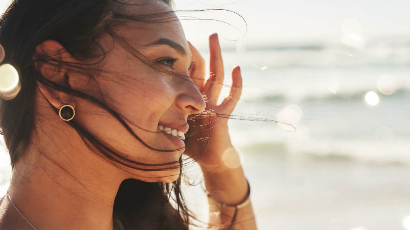 woman looking outside