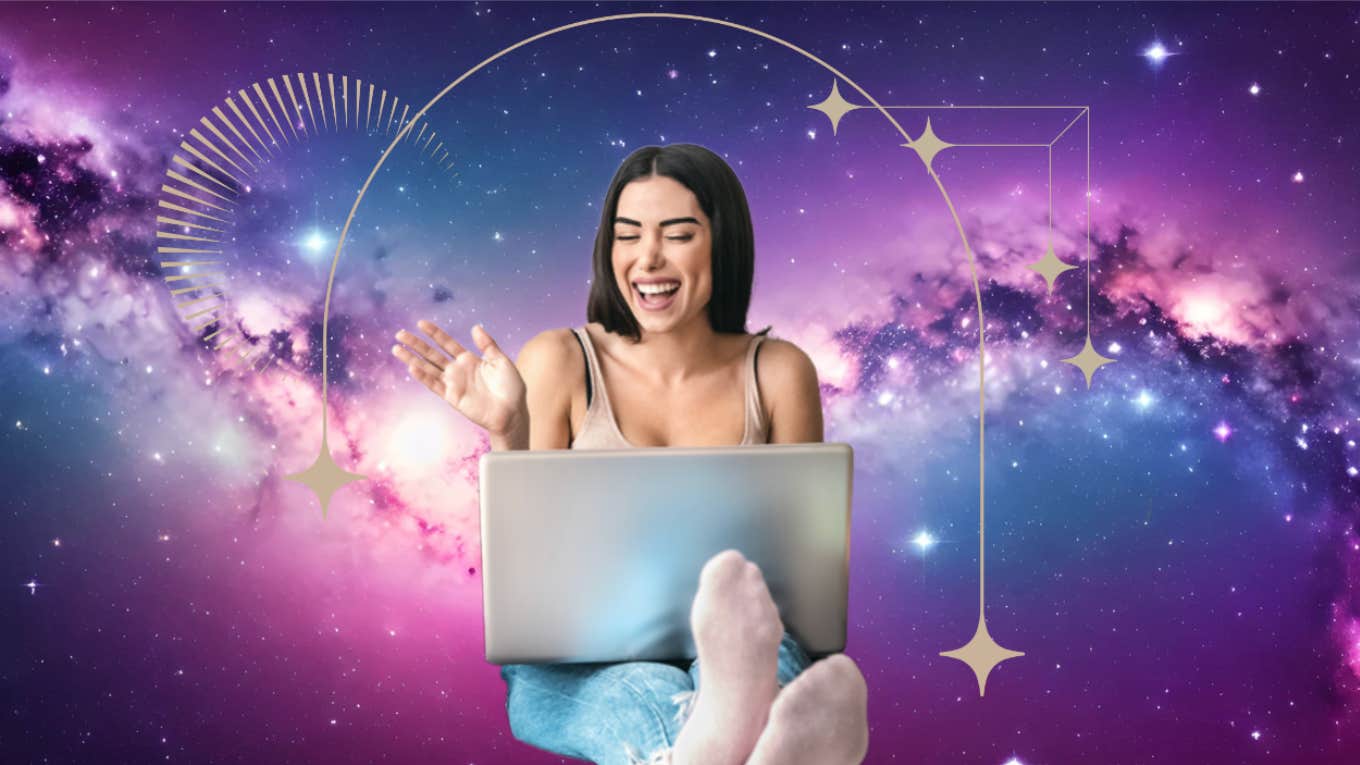 woman having fun on her computer