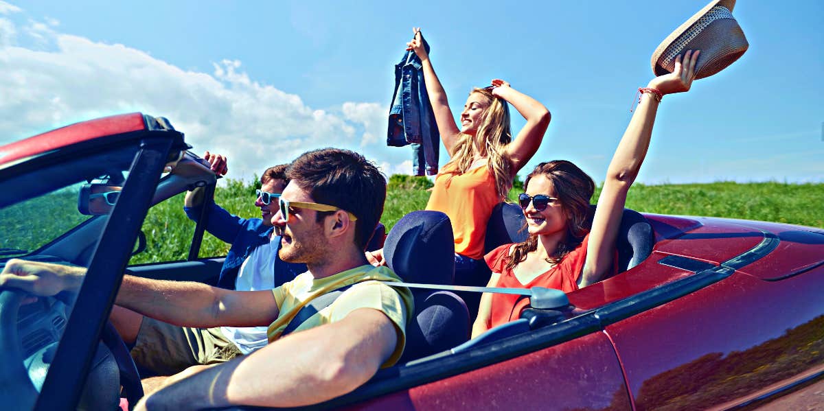 friends riding in car