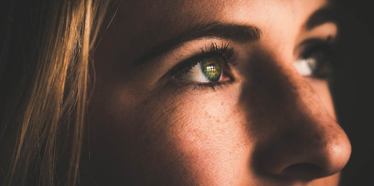 close-up on a woman's face and eyes